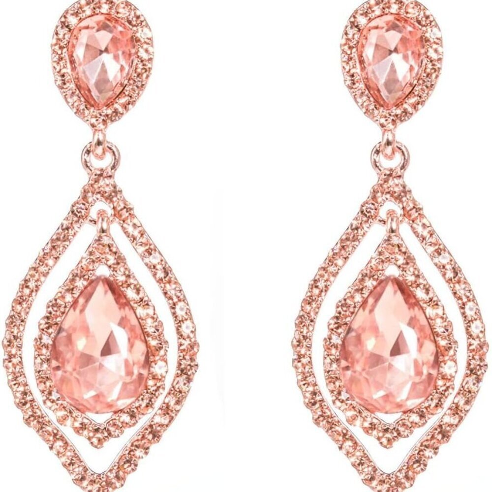 Women Pear Shape Crystal Earrings Dangle Teardrop Rhinestone Chandelier Bridal E - Picture 1 of 5